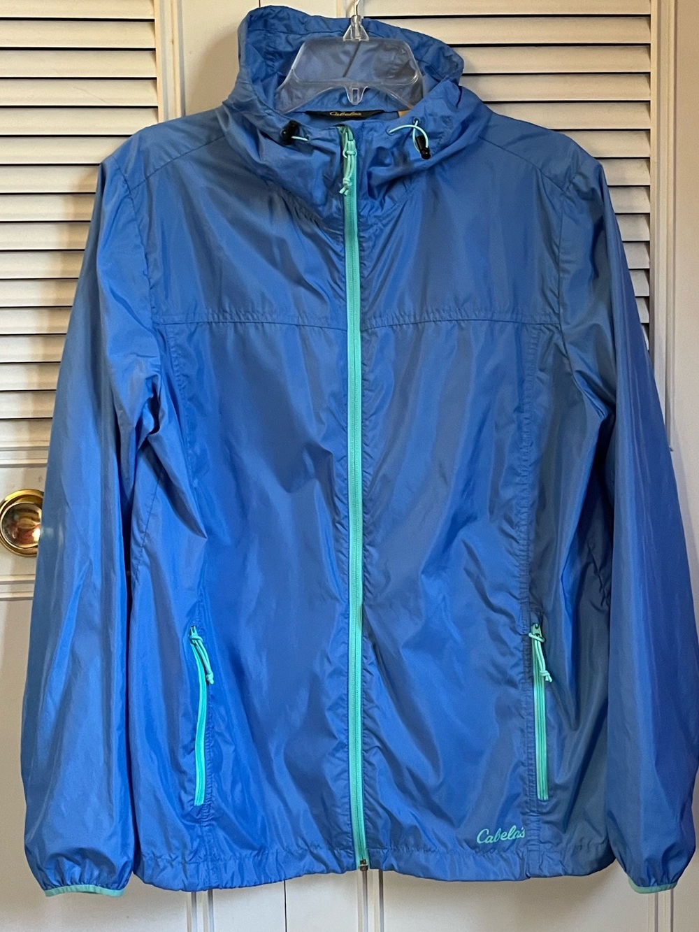 Cabela's Blue Lightweight Hooded Windbreaker Jacket Sz L